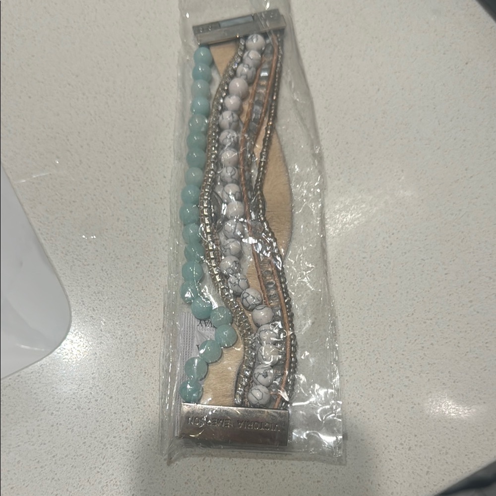 Victoria Emerson Turquoise and White Beaded Bracelet